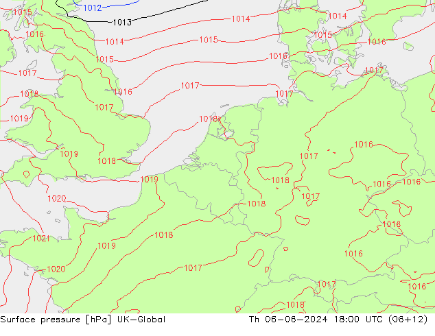 Surface pressure UK-Global Th 06.06.2024 18 UTC