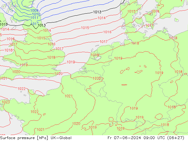 pression de l'air UK-Global ven 07.06.2024 09 UTC