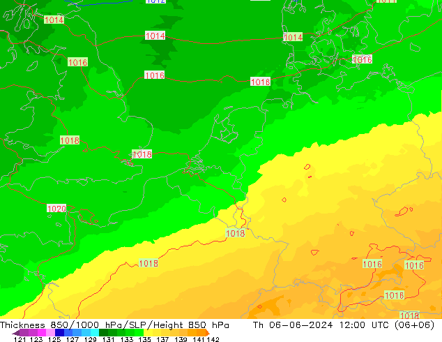 Thck 850-1000 hPa UK-Global 星期四 06.06.2024 12 UTC