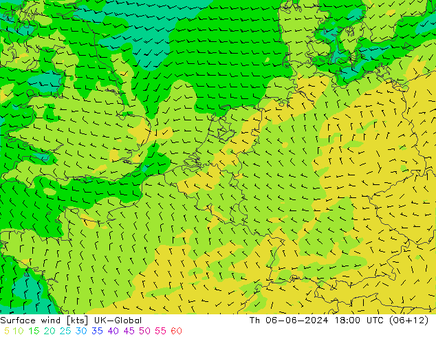 Surface wind UK-Global Th 06.06.2024 18 UTC
