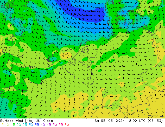 Surface wind UK-Global Sa 08.06.2024 18 UTC