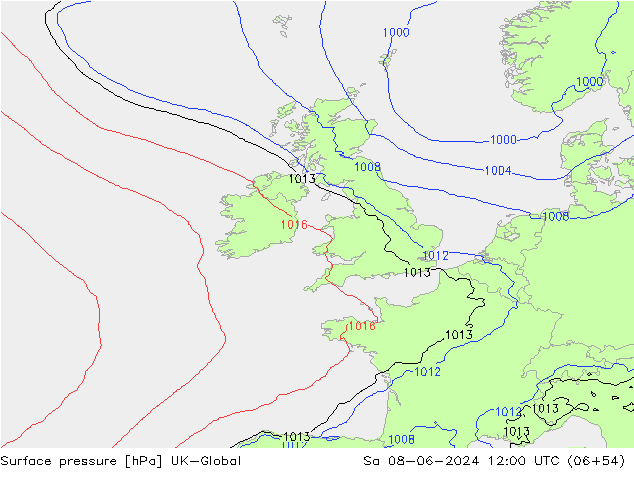 Presión superficial UK-Global sáb 08.06.2024 12 UTC