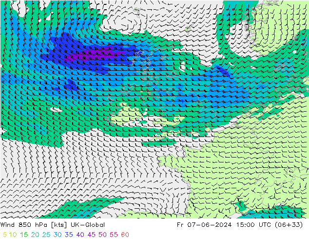 Rüzgar 850 hPa UK-Global Cu 07.06.2024 15 UTC