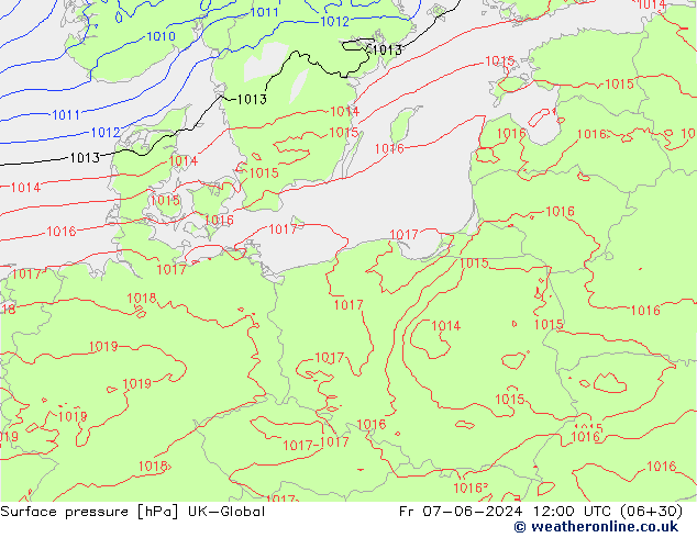 Luchtdruk (Grond) UK-Global vr 07.06.2024 12 UTC