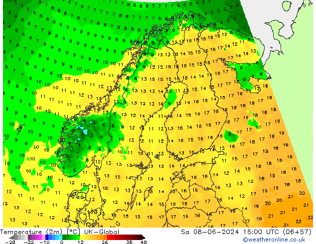Temperature (2m) UK-Global Sa 08.06.2024 15 UTC