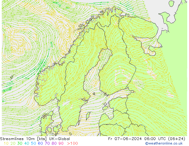 Stromlinien 10m UK-Global Fr 07.06.2024 06 UTC