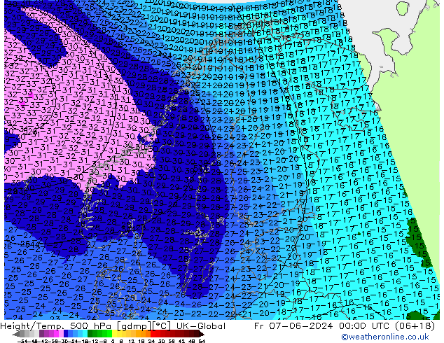 Géop./Temp. 500 hPa UK-Global ven 07.06.2024 00 UTC