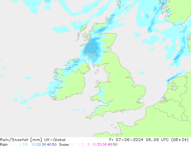 Rain/Snowfall UK-Global ven 07.06.2024 06 UTC