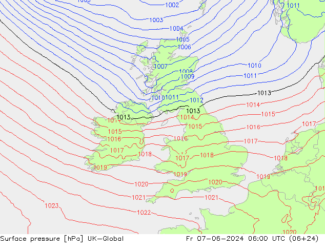 Surface pressure UK-Global Fr 07.06.2024 06 UTC