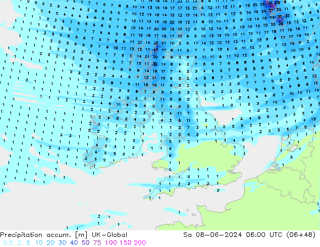 Totale neerslag UK-Global za 08.06.2024 06 UTC