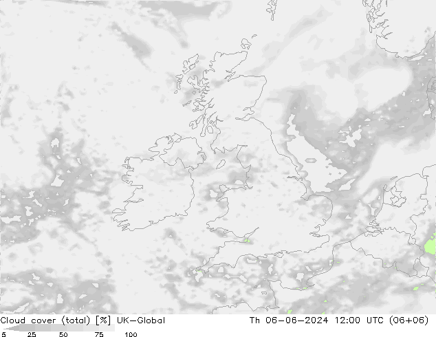 Bewolking (Totaal) UK-Global do 06.06.2024 12 UTC