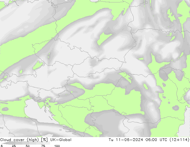 Cloud cover (high) UK-Global Tu 11.06.2024 06 UTC