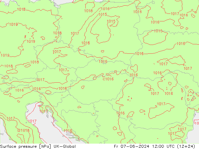 Luchtdruk (Grond) UK-Global vr 07.06.2024 12 UTC