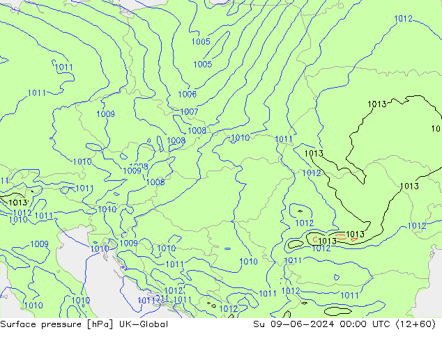 Surface pressure UK-Global Su 09.06.2024 00 UTC