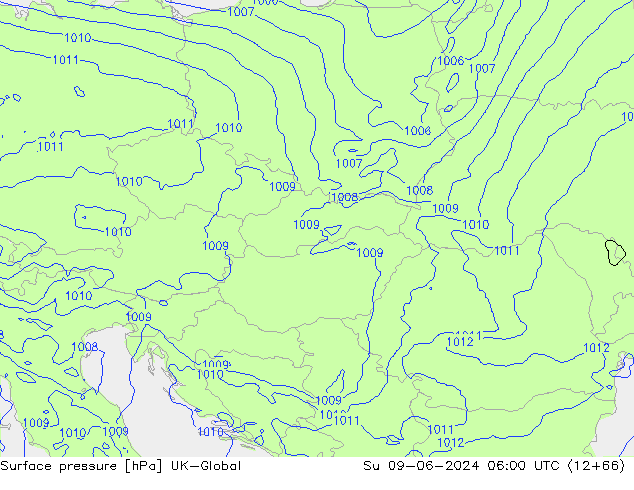 Surface pressure UK-Global Su 09.06.2024 06 UTC