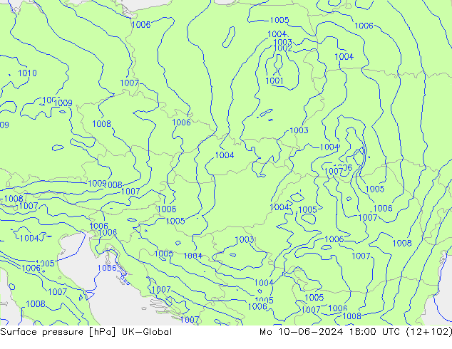 Pressione al suolo UK-Global lun 10.06.2024 18 UTC