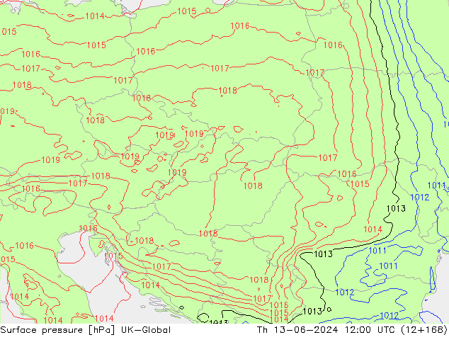 Surface pressure UK-Global Th 13.06.2024 12 UTC