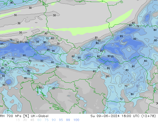 RH 700 hPa UK-Global Ne 09.06.2024 18 UTC