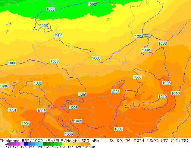Thck 850-1000 hPa UK-Global Ne 09.06.2024 18 UTC