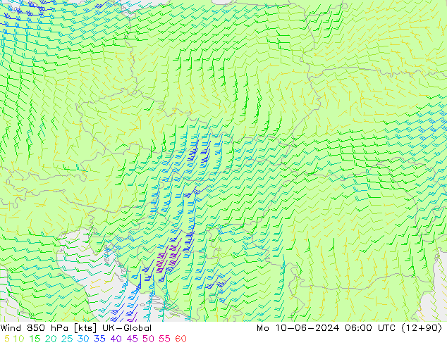 Wind 850 hPa UK-Global Po 10.06.2024 06 UTC