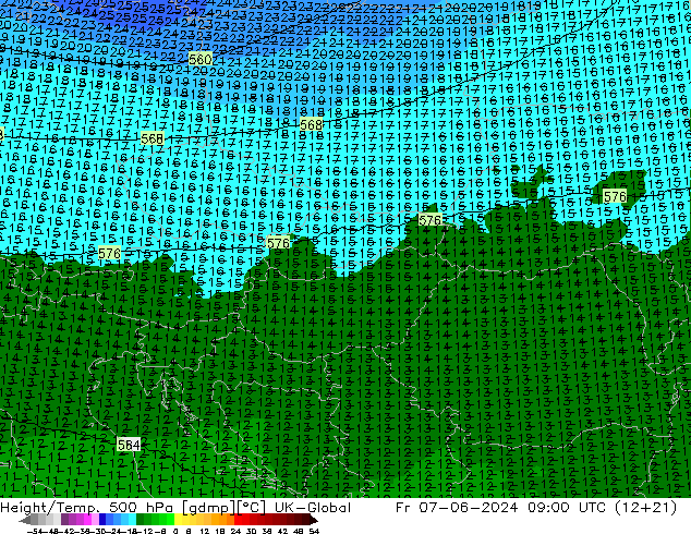 Yükseklik/Sıc. 500 hPa UK-Global Cu 07.06.2024 09 UTC