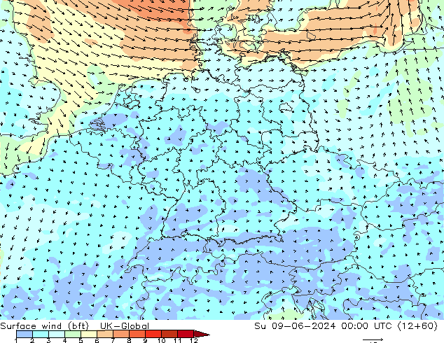 Bodenwind (bft) UK-Global So 09.06.2024 00 UTC