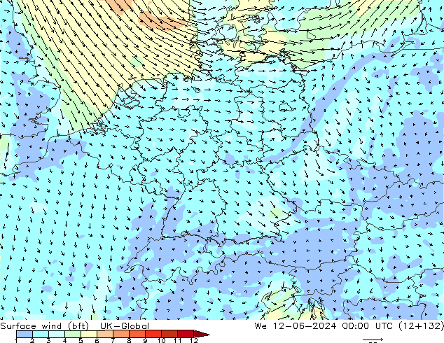 Surface wind (bft) UK-Global We 12.06.2024 00 UTC