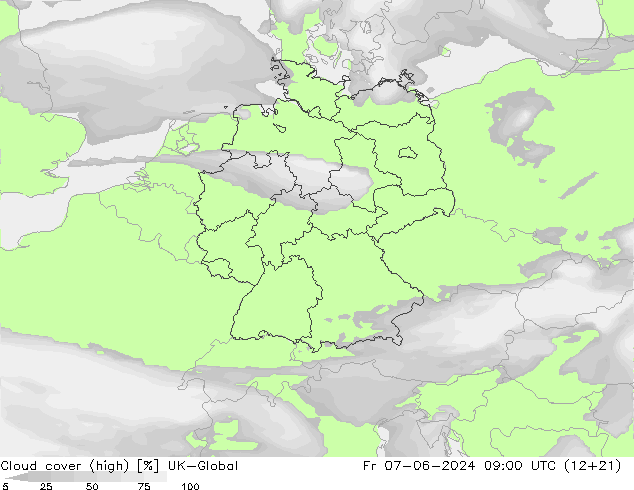 Cloud cover (high) UK-Global Fr 07.06.2024 09 UTC