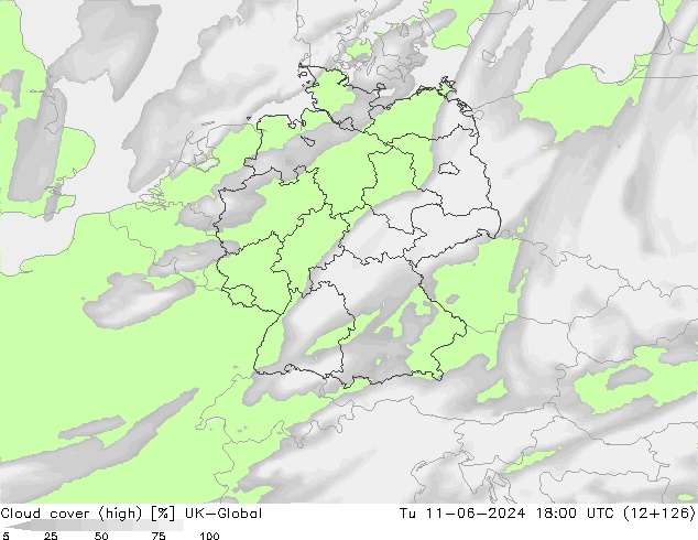 Cloud cover (high) UK-Global Tu 11.06.2024 18 UTC