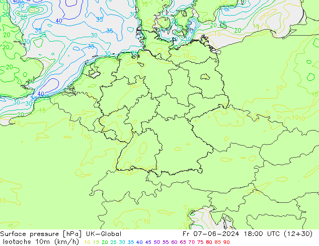 Isotachen (km/h) UK-Global vr 07.06.2024 18 UTC