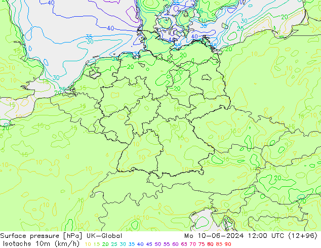 Izotacha (km/godz) UK-Global pon. 10.06.2024 12 UTC