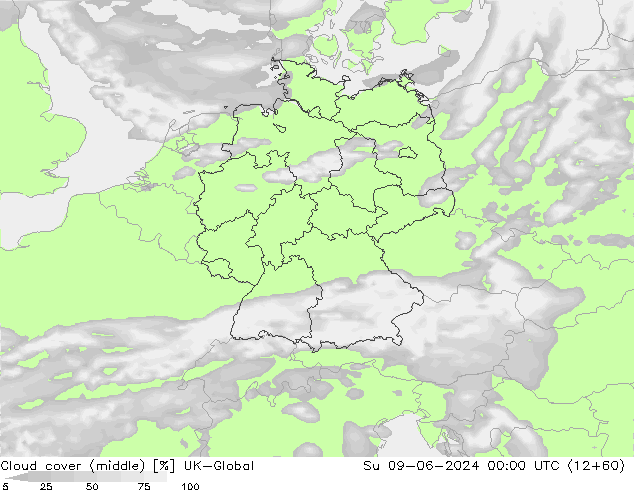 Cloud cover (middle) UK-Global Su 09.06.2024 00 UTC