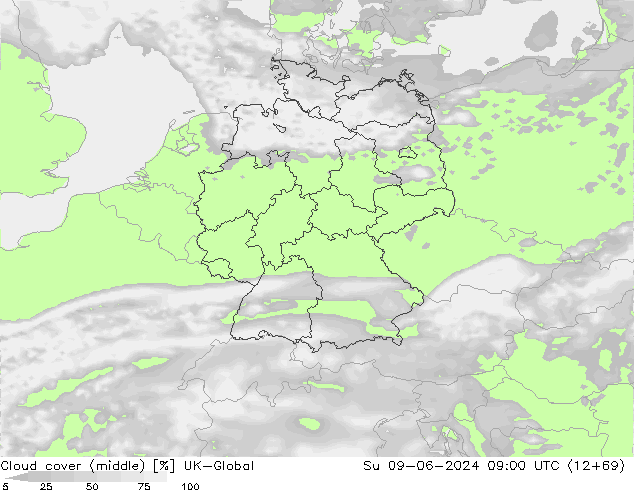 Cloud cover (middle) UK-Global Su 09.06.2024 09 UTC