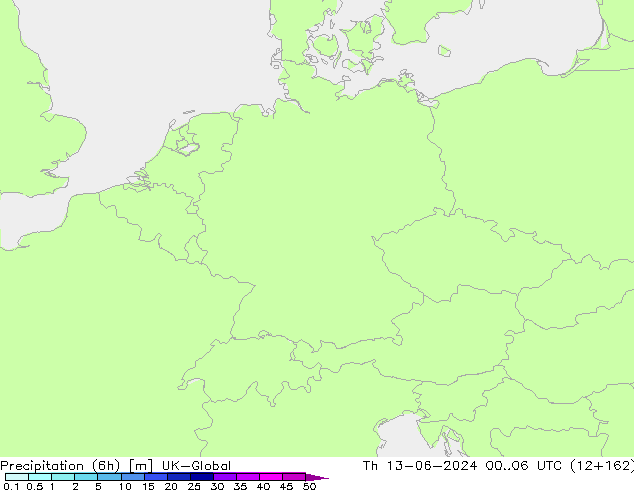 Precipitation (6h) UK-Global Th 13.06.2024 06 UTC