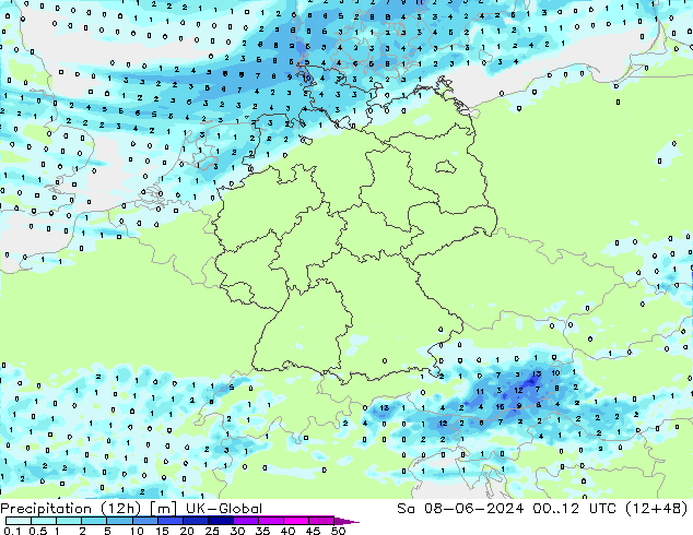 Precipitation (12h) UK-Global Sa 08.06.2024 12 UTC