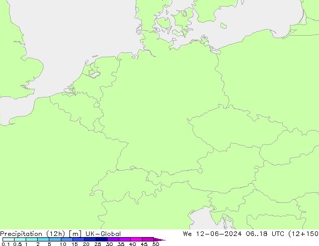 Yağış (12h) UK-Global Çar 12.06.2024 18 UTC