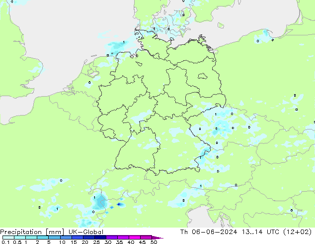 precipitação UK-Global Qui 06.06.2024 14 UTC