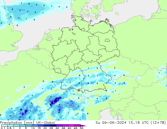 Neerslag UK-Global zo 09.06.2024 18 UTC