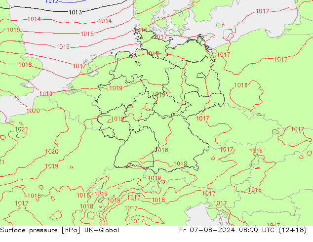 Pressione al suolo UK-Global ven 07.06.2024 06 UTC