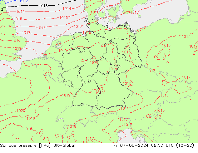 Presión superficial UK-Global vie 07.06.2024 08 UTC