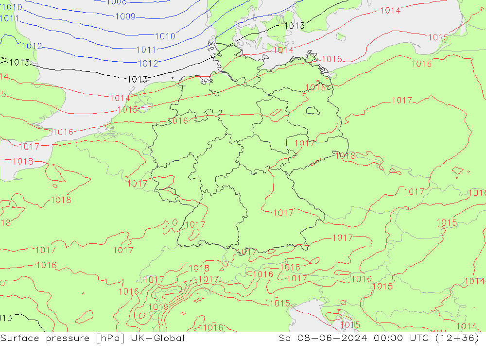Surface pressure UK-Global Sa 08.06.2024 00 UTC