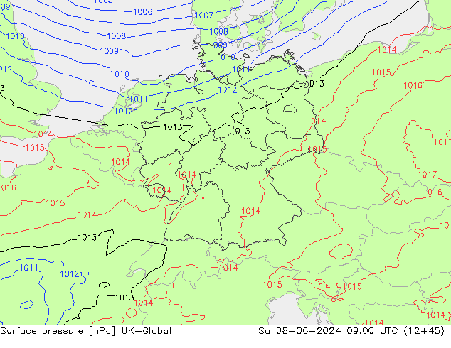 приземное давление UK-Global сб 08.06.2024 09 UTC
