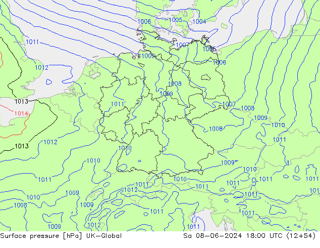 Surface pressure UK-Global Sa 08.06.2024 18 UTC