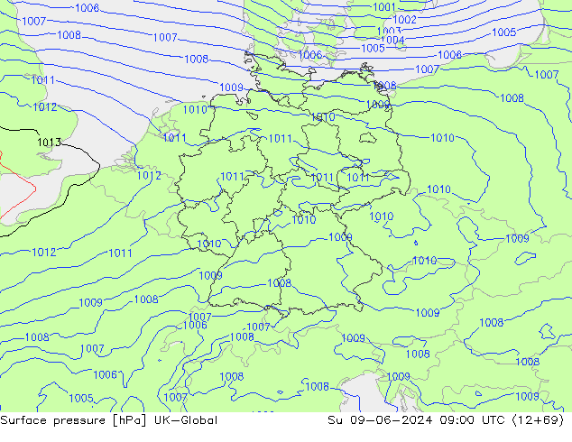 Surface pressure UK-Global Su 09.06.2024 09 UTC