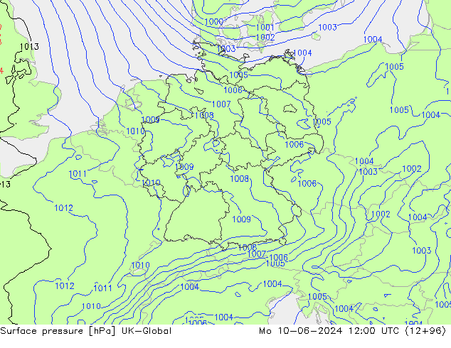 Luchtdruk (Grond) UK-Global ma 10.06.2024 12 UTC