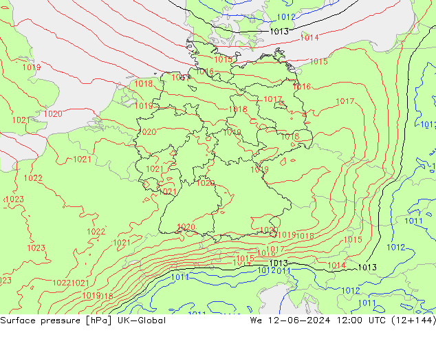 Presión superficial UK-Global mié 12.06.2024 12 UTC