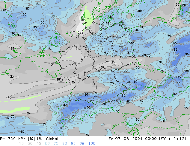 RH 700 hPa UK-Global Fr 07.06.2024 00 UTC