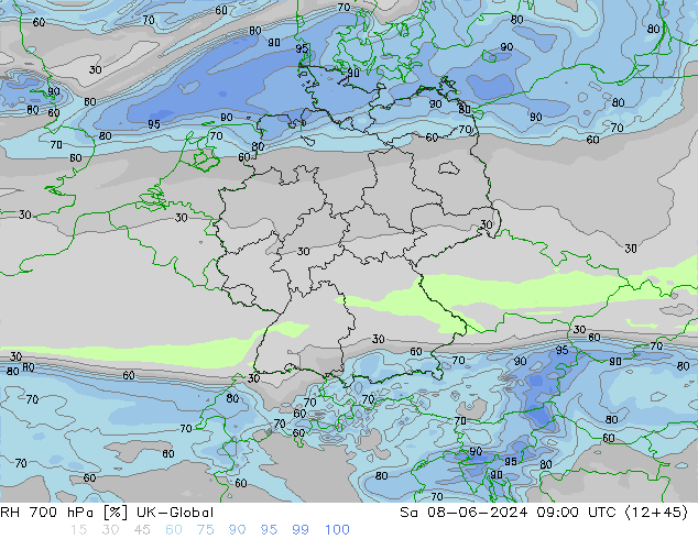 RH 700 hPa UK-Global So 08.06.2024 09 UTC