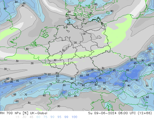 RH 700 hPa UK-Global  09.06.2024 06 UTC