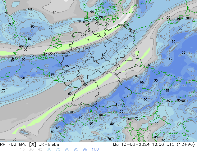 Humedad rel. 700hPa UK-Global lun 10.06.2024 12 UTC
